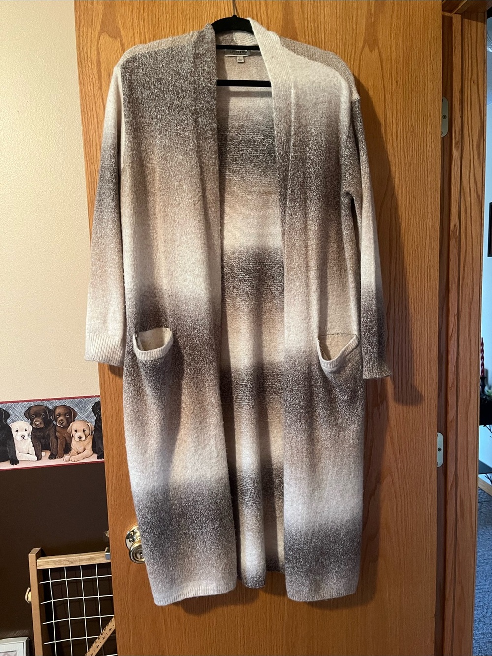Liverpool Ombre Open-Front Long Cardigan Sweater - Gray & White